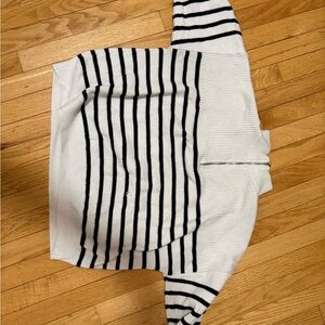 White & Black Striped Half-Zip Sweater